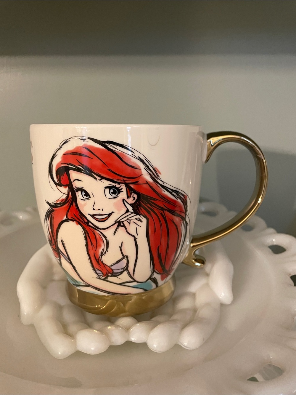 Disney Ariel Mermaid Character Princess Collection Ceramic Mug with Gold Handle